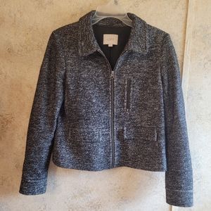 Loft Gray Wool&Cotton Cropped Zip Up Motto Jacket